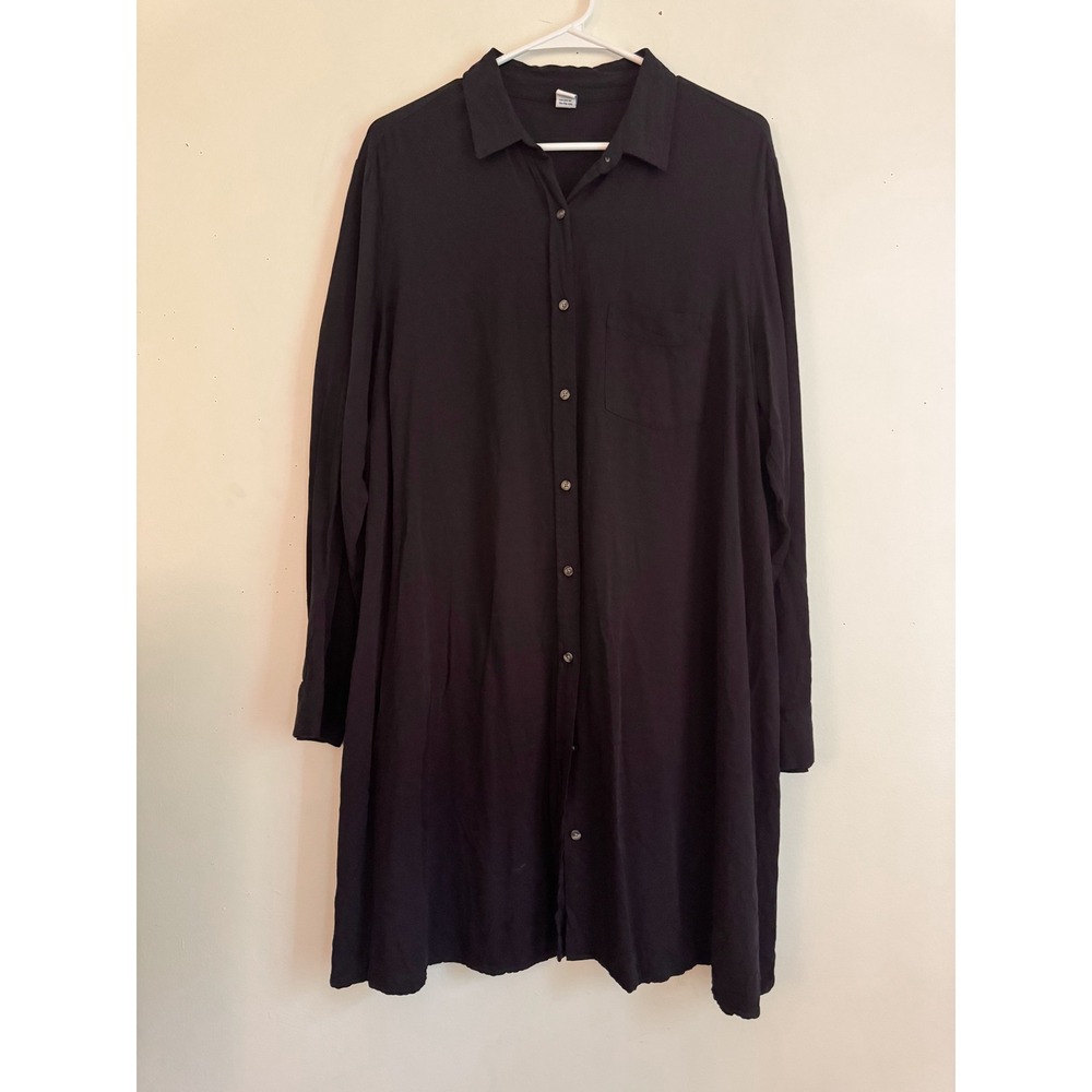 Old Navy Women XL Black Long Sleeve Button Down Shirt Dress Pocket Relaxed Flowy